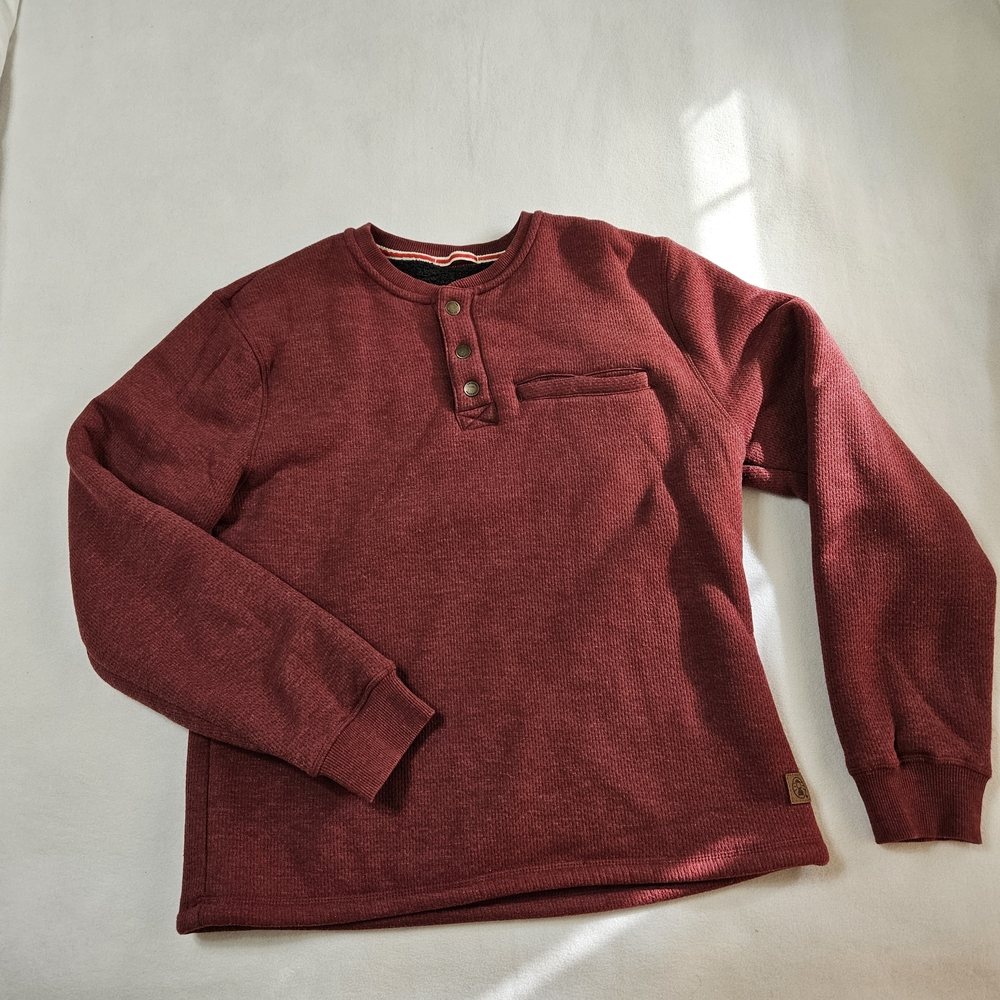 Coleman Men's Sherpa Lined Long Sleeve Waffle Henley Mens Size M Cranberry